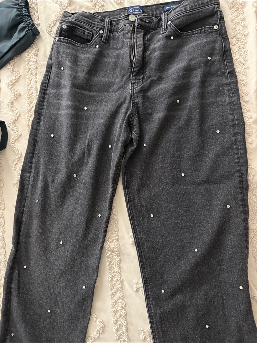 Women’s Black Straight-Leg Jeans with Stud Detailing